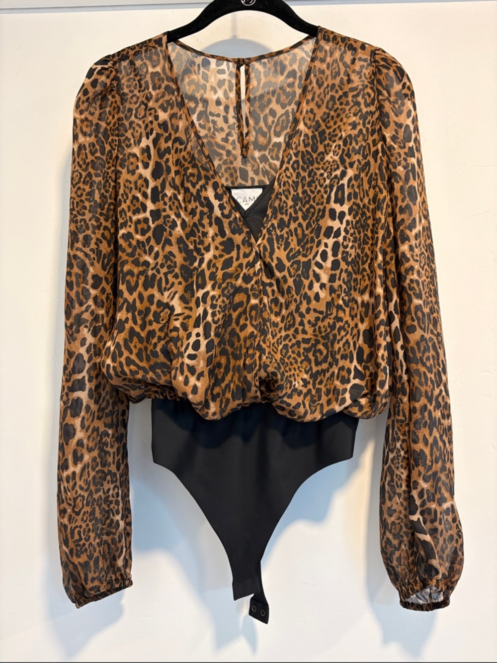 Cami NYC Leopard Print V-Neck Long Sleeve Bodysuit - Brown & Black